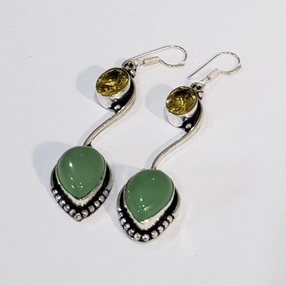 Chalcedony citrine earrings, 925 silver chalcedony citrine earrings